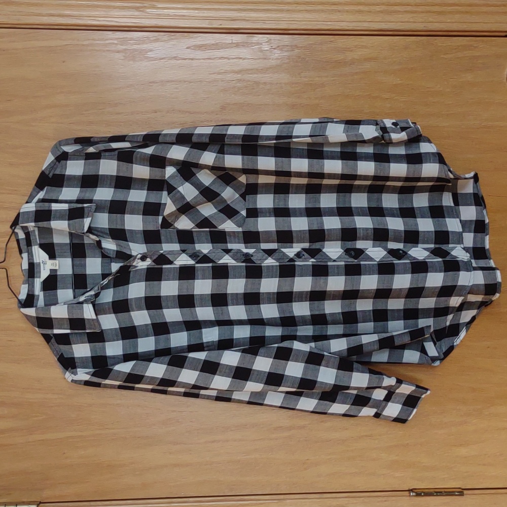 Terra & Sky Women's OX 14W black buffalo plaid button down long sleeve shirt